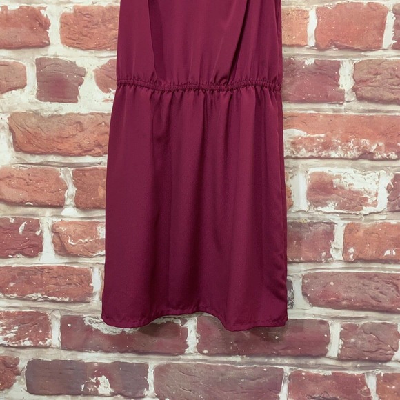 ANN TAYLOR LOFT WOMEN'S WINE PURPLE EMBROIDERED NECK SLEEVELESS DRESS - Picture 4 of 9